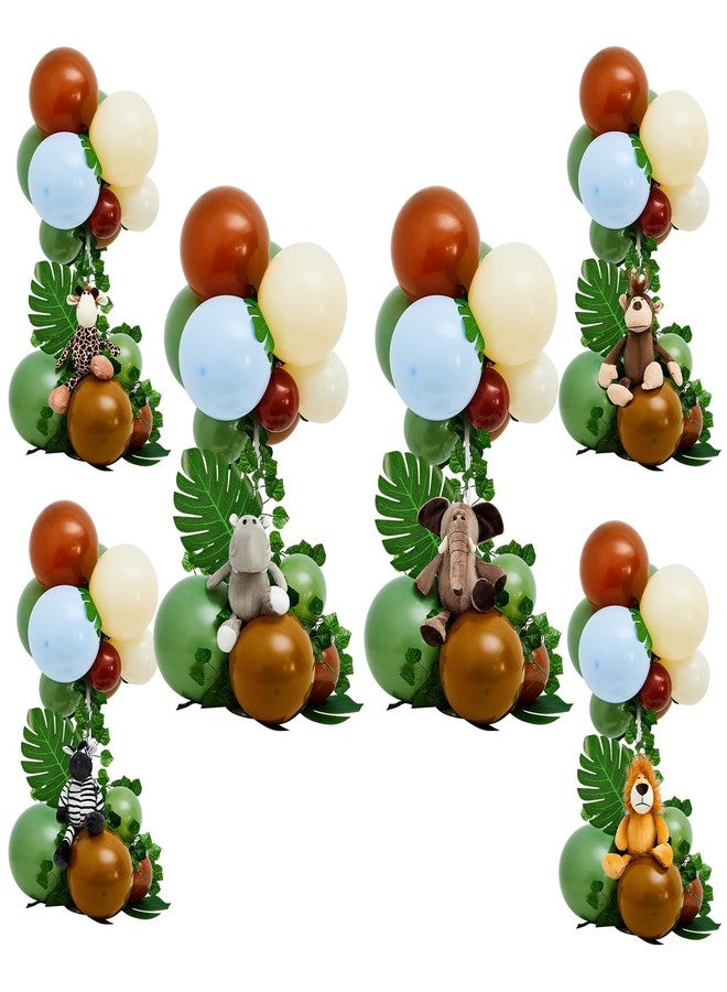 RoundFunny 6 Sets of Safari Baby Shower Decorations Centerpieces Balloons Stand Kit with Plush Jungle Animals Doll and Leafs Wild Animals Decor for Boys Kids Nursery Wild Forest Theme Birthday Party Supplies - Image 1